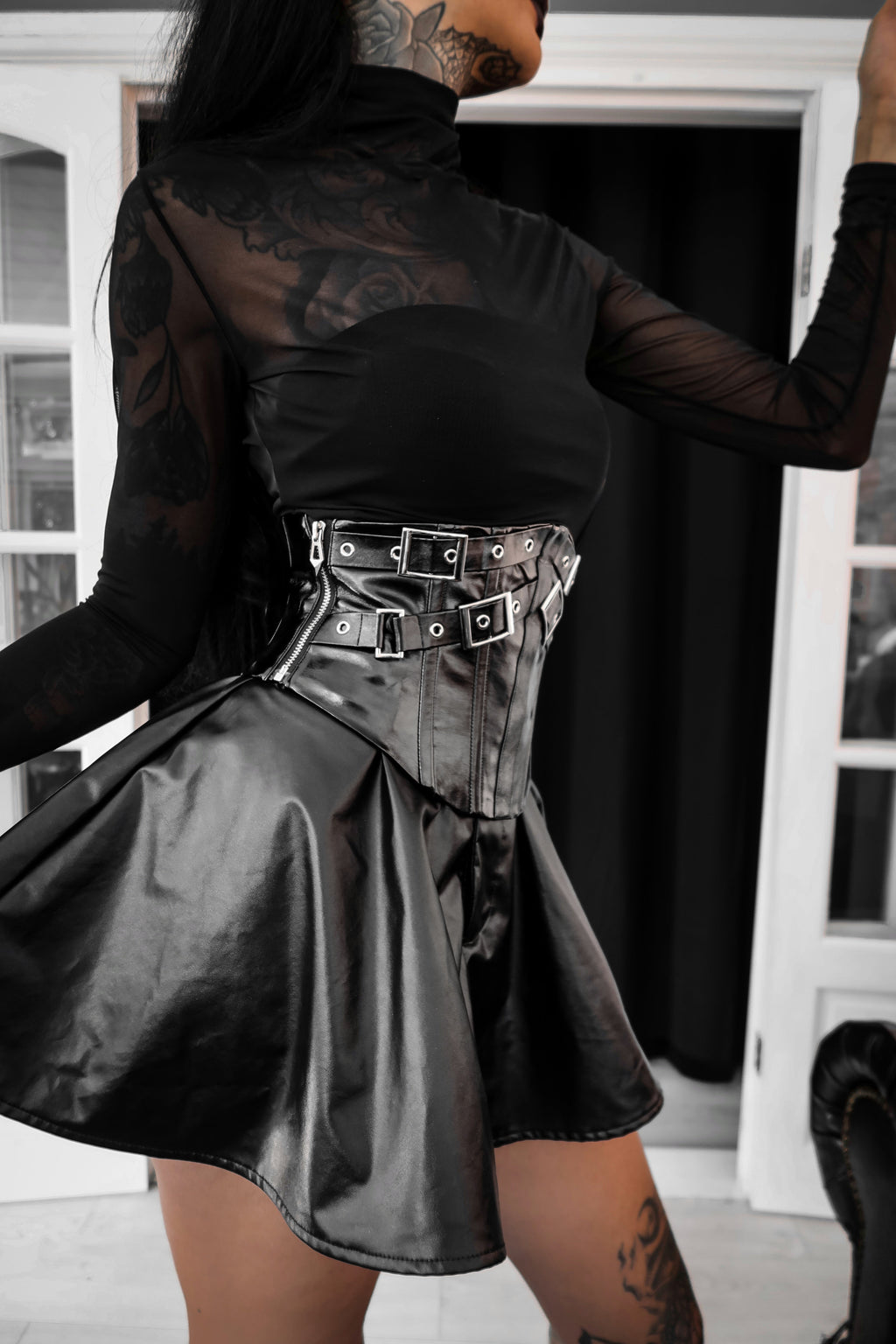 Dark in Lia Punk Love Black Patent Leather Waist Corset with Metal