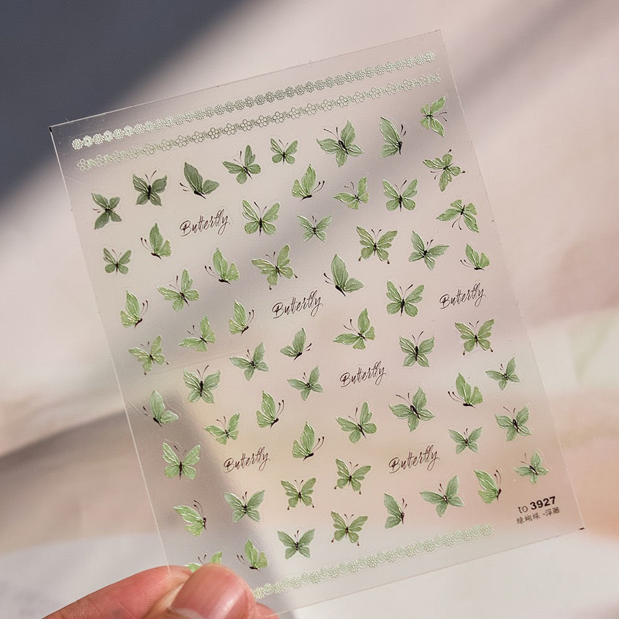 LuLuFun Studio | 5D Embossed Crystal Green Butterfly Nail Art Stickers