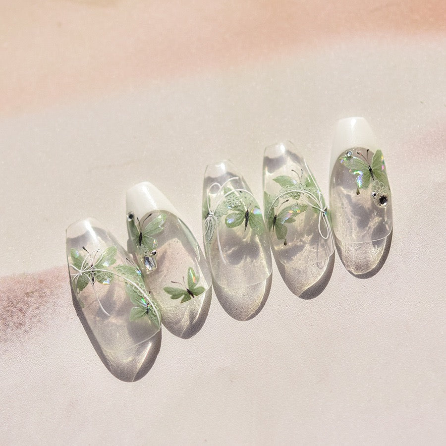 LuLuFun Studio | 5D Embossed Crystal Green Butterfly Nail Art Stickers