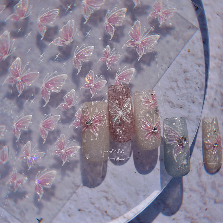 LuLuFun Studio Crystal Dream Butterfly 5D Nail Deco Stickers - 1 Sheet
