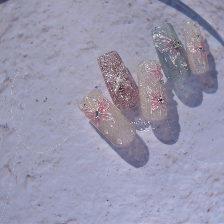 LuLuFun Studio Crystal Dream Butterfly 5D Nail Deco Stickers - 1 Sheet