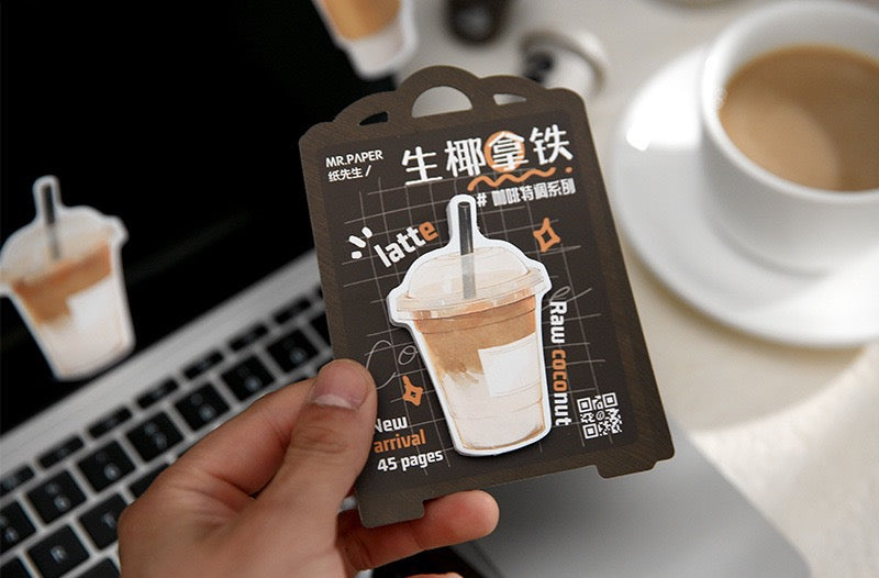 LuLuFun Studio Coffee Drink Sticky Notes – 45 Sheet Memo Pad Stationery
