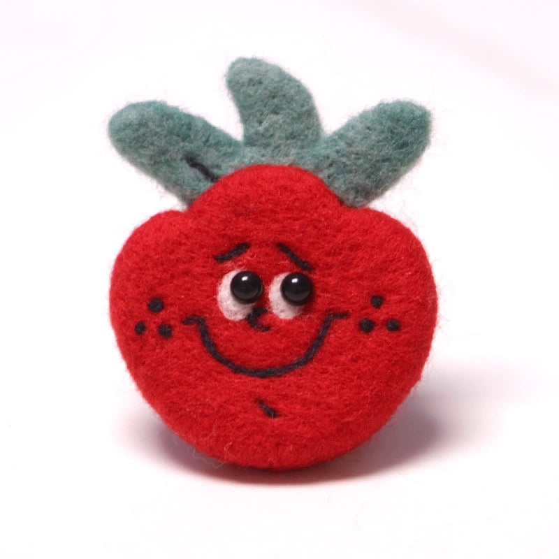 LuLuFun Studio Strawberry Needle Felted Brooch – Handmade Cute Pin