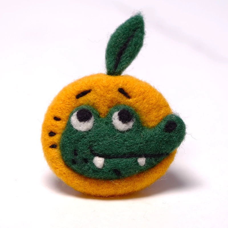 LuLuFun Studio Orange Needle Felted Brooch – Handmade Fluffy Pin