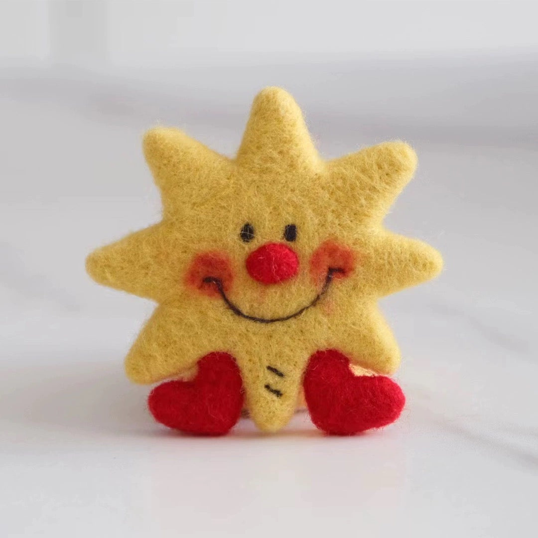 LuLuFun Studio Sun Star Needle Felted Brooch – Handmade Fluffy Pin
