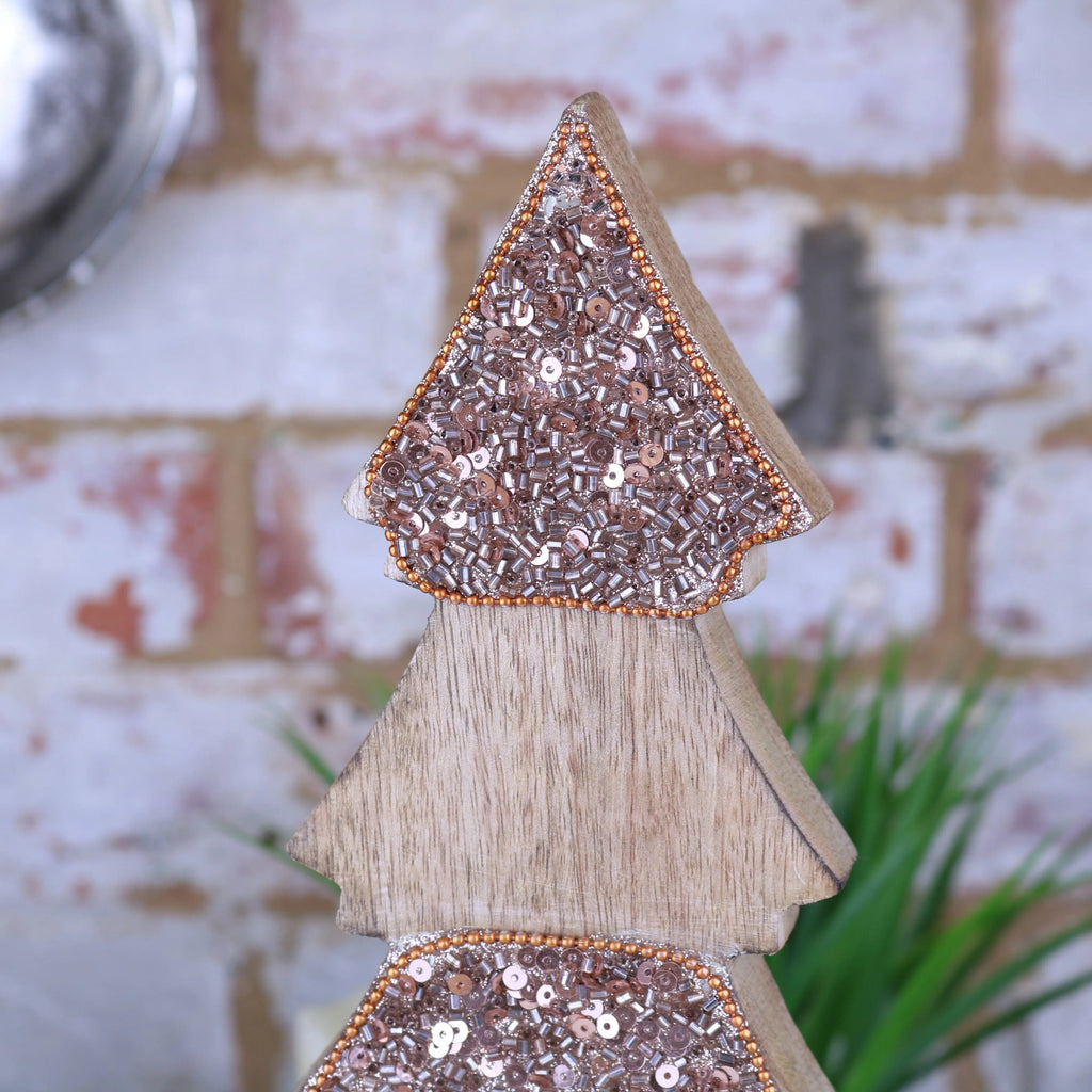 Lovell Wooden Christmas Tree Ornament Copper Jewel Design 38cm
