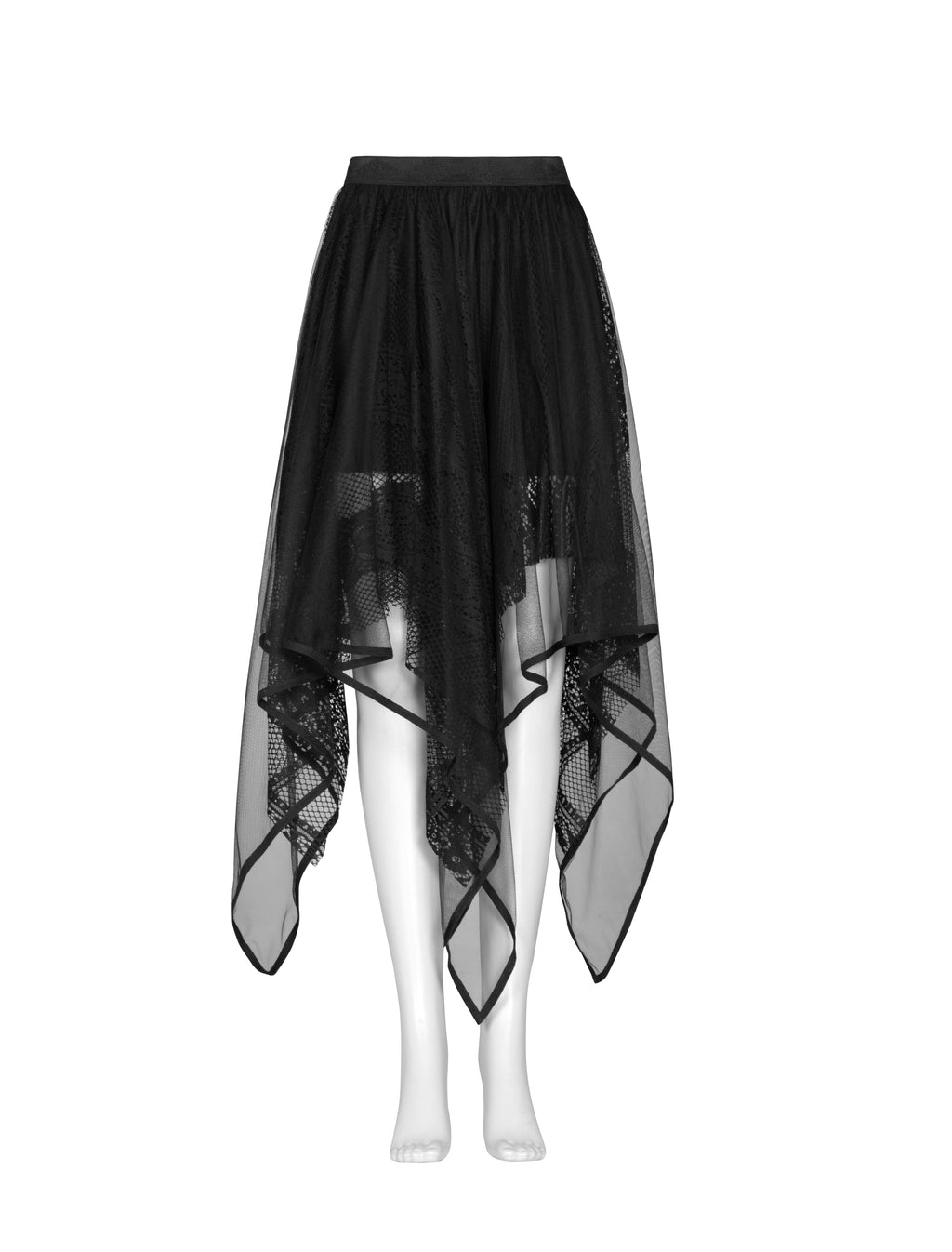 Punk Rave Caitlyn Gothic Skirt – Mesh and Lace Layered Handkerchief