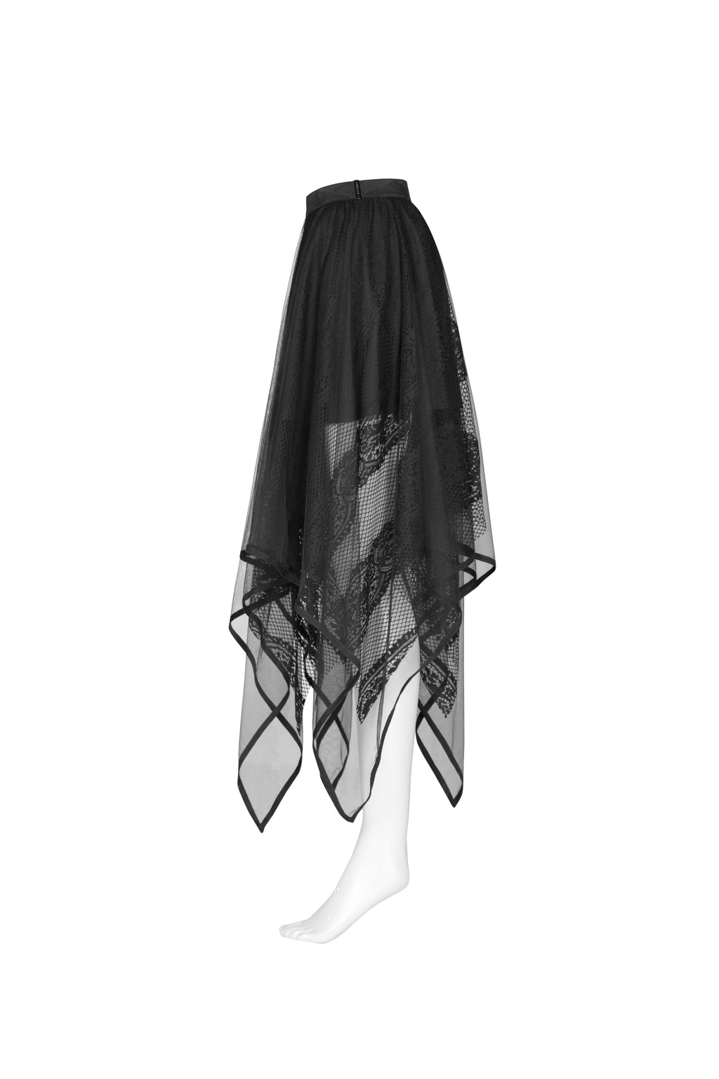 Punk Rave Caitlyn Gothic Skirt – Mesh and Lace Layered Handkerchief