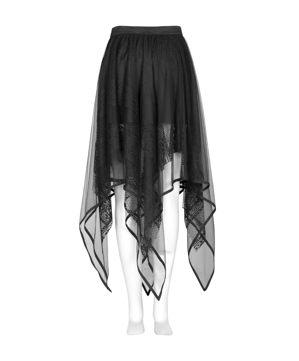 Punk Rave Caitlyn Gothic Skirt – Mesh and Lace Layered Handkerchief