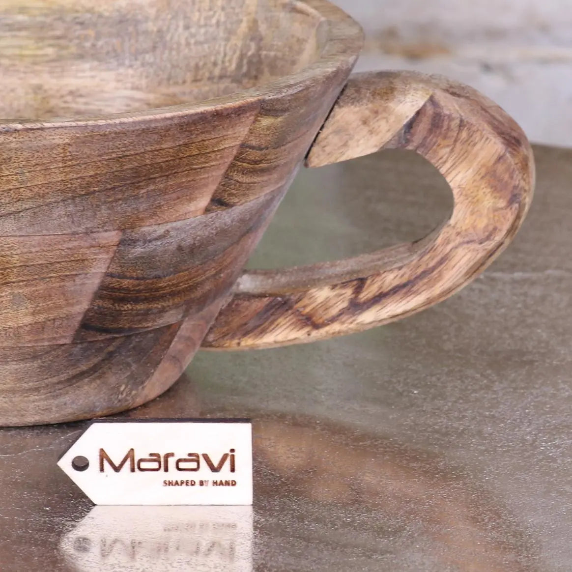 Baddo Mug Shape Wooden Bowl with Handle