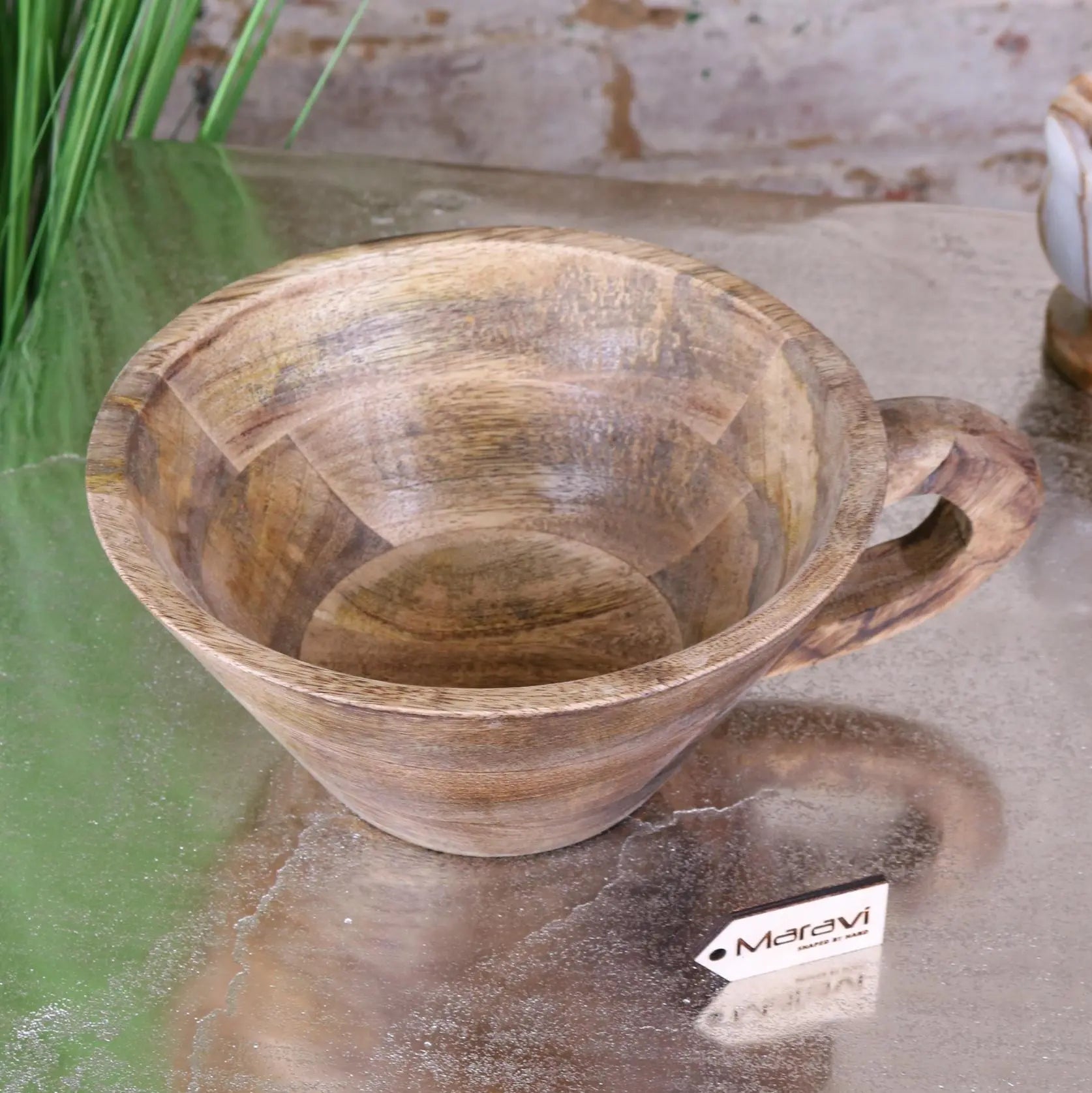 Baddo Mug Shape Wooden Bowl with Handle