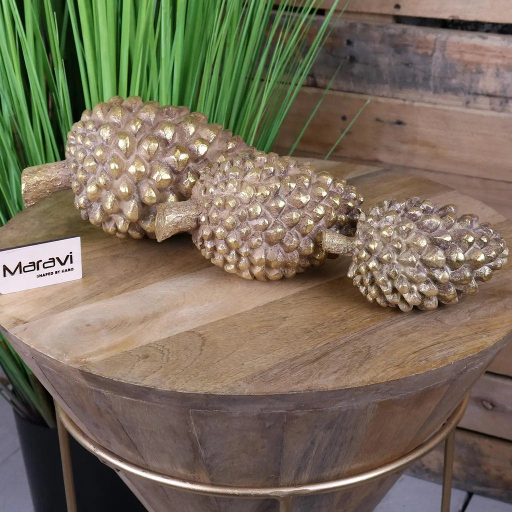 Kurki Set of 3 Antiqued Gold Pinecones Ornaments
