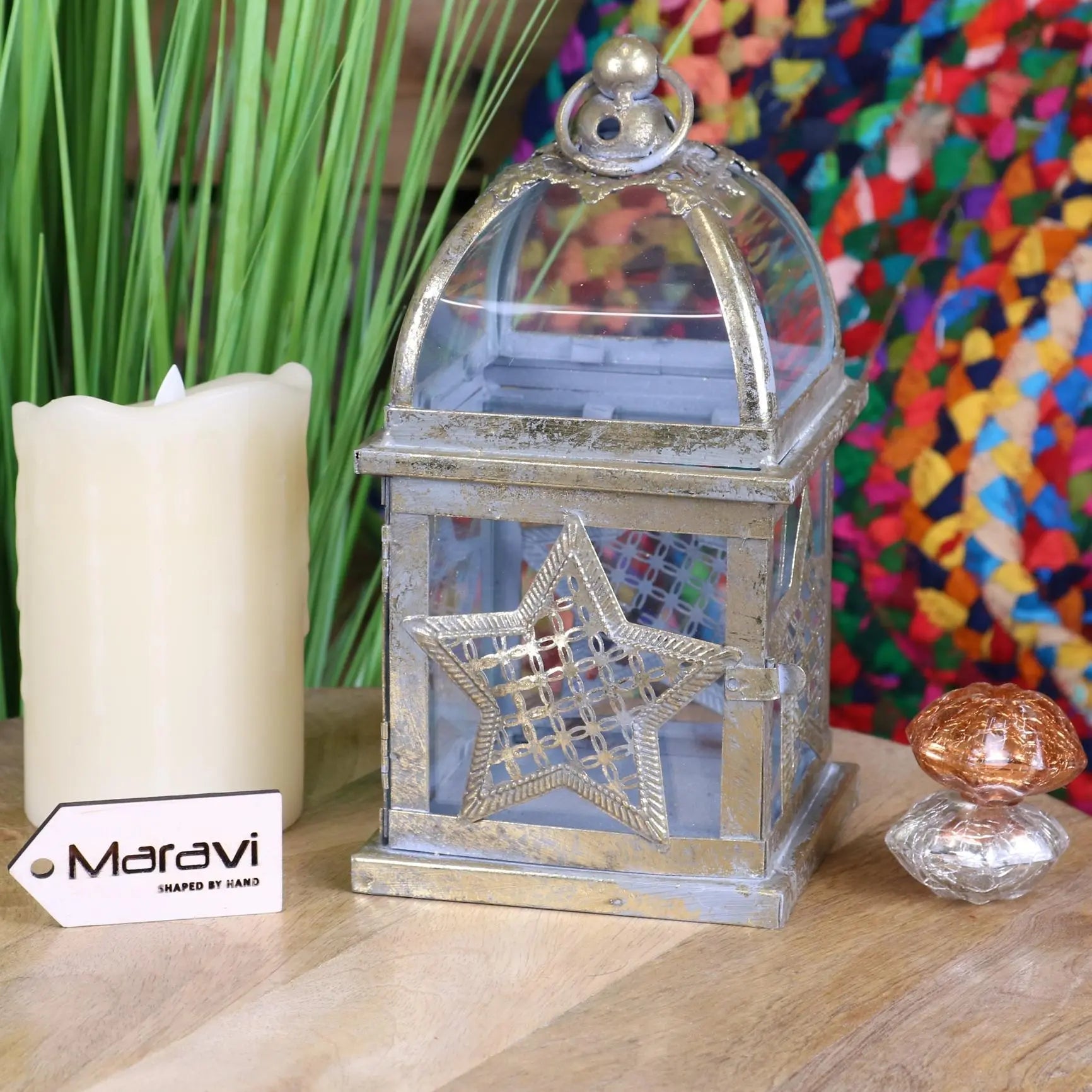Patera Antique Style Square Lantern Star Design