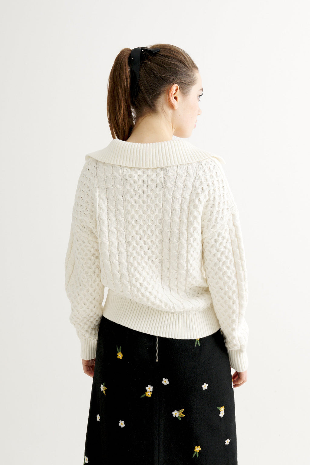 Jamie Cable Collar Jumper - Off White
