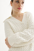 Jamie Cable Collar Jumper - Off White
