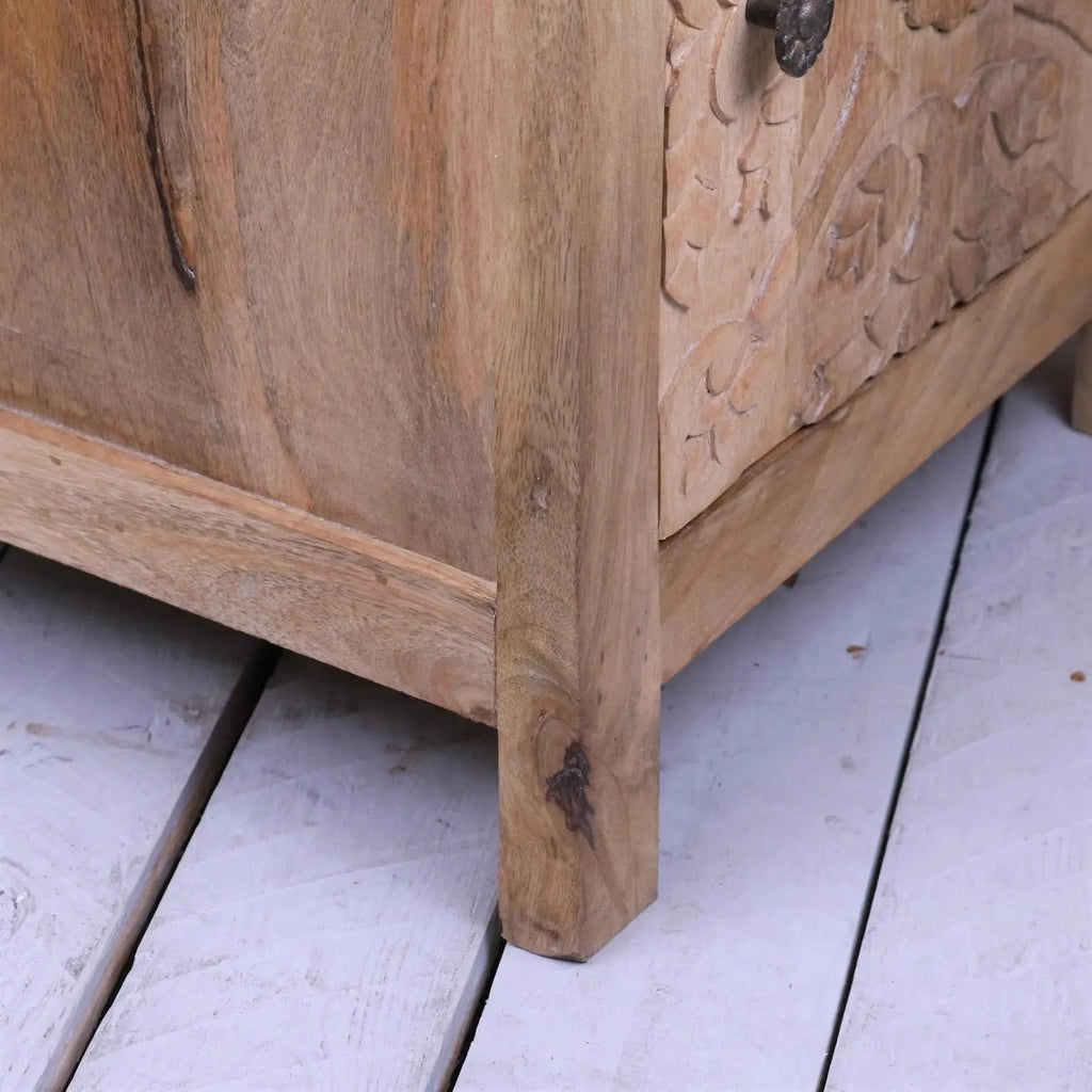Nausel Mango Wood Bedside Cabinet Hand Carved