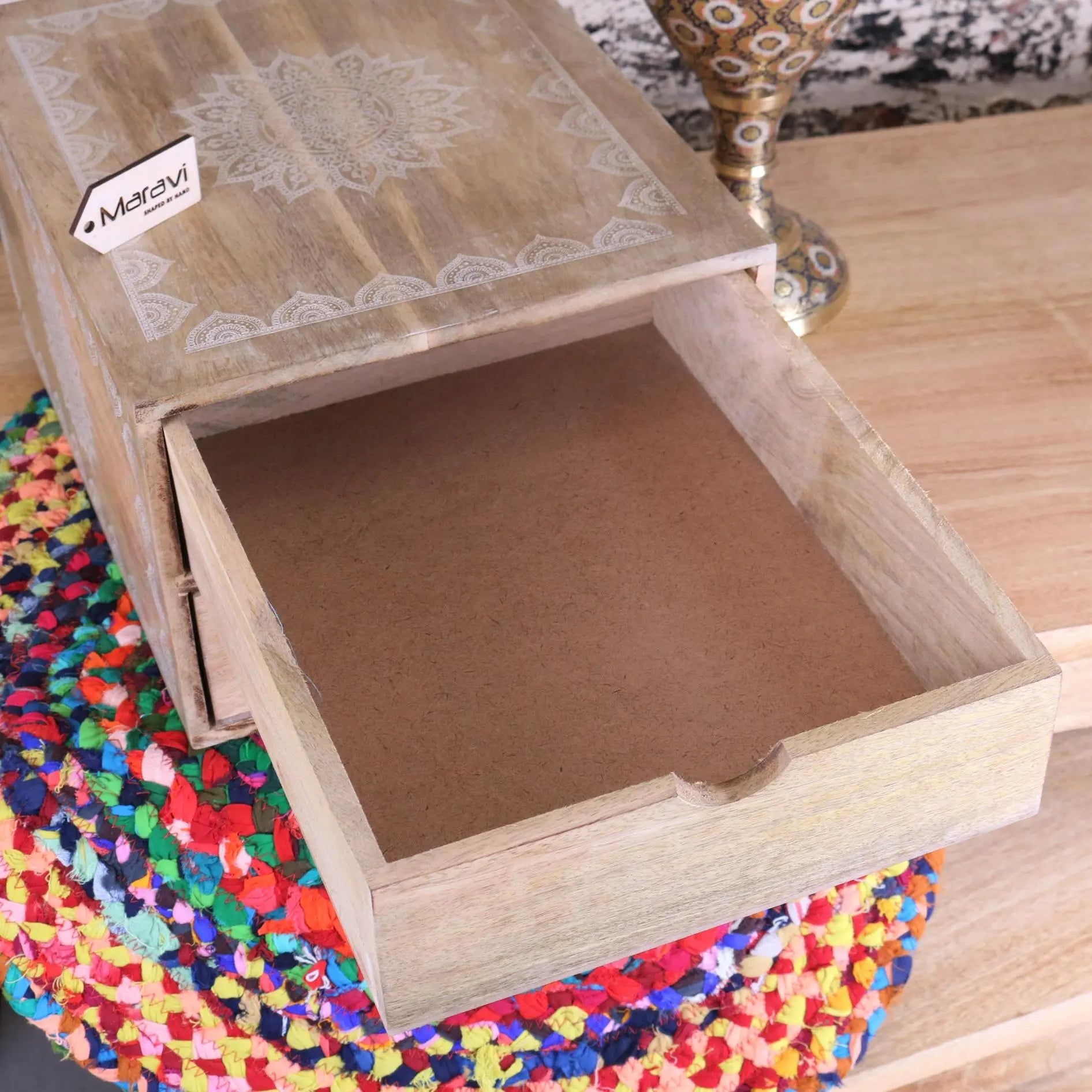 Hijla A4 Wooden Box Filing 2 Drawers Mandala Design
