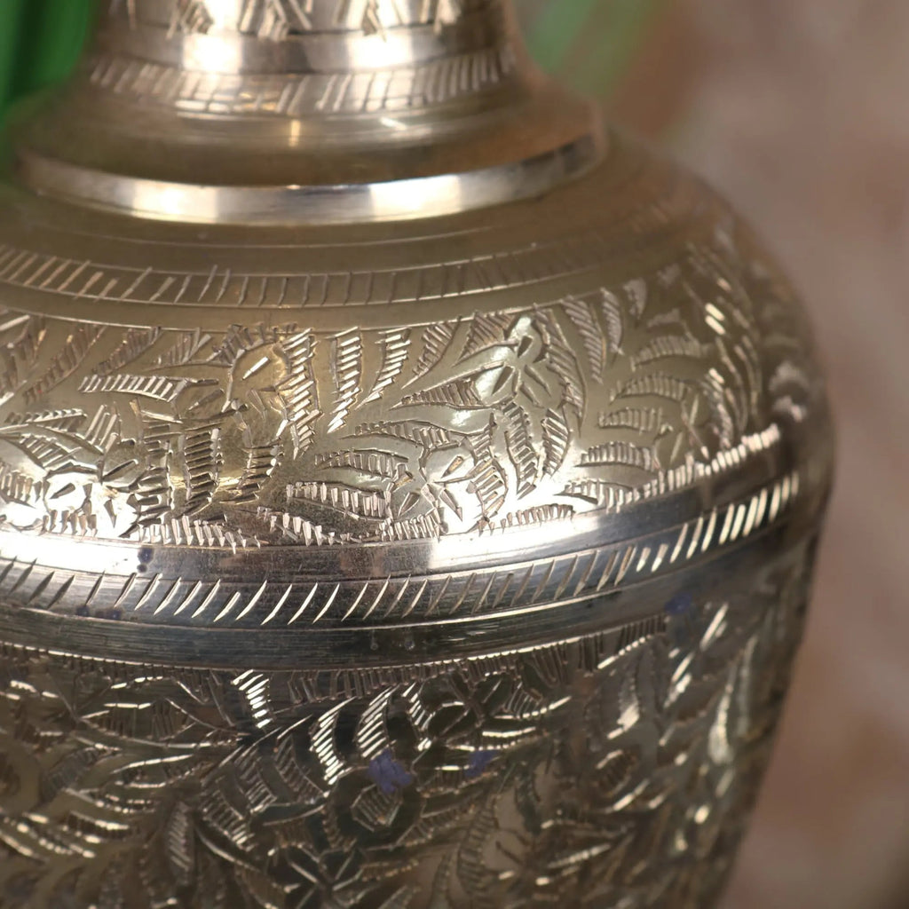 Vintage 36cm Small Brass Vase Hand Etched