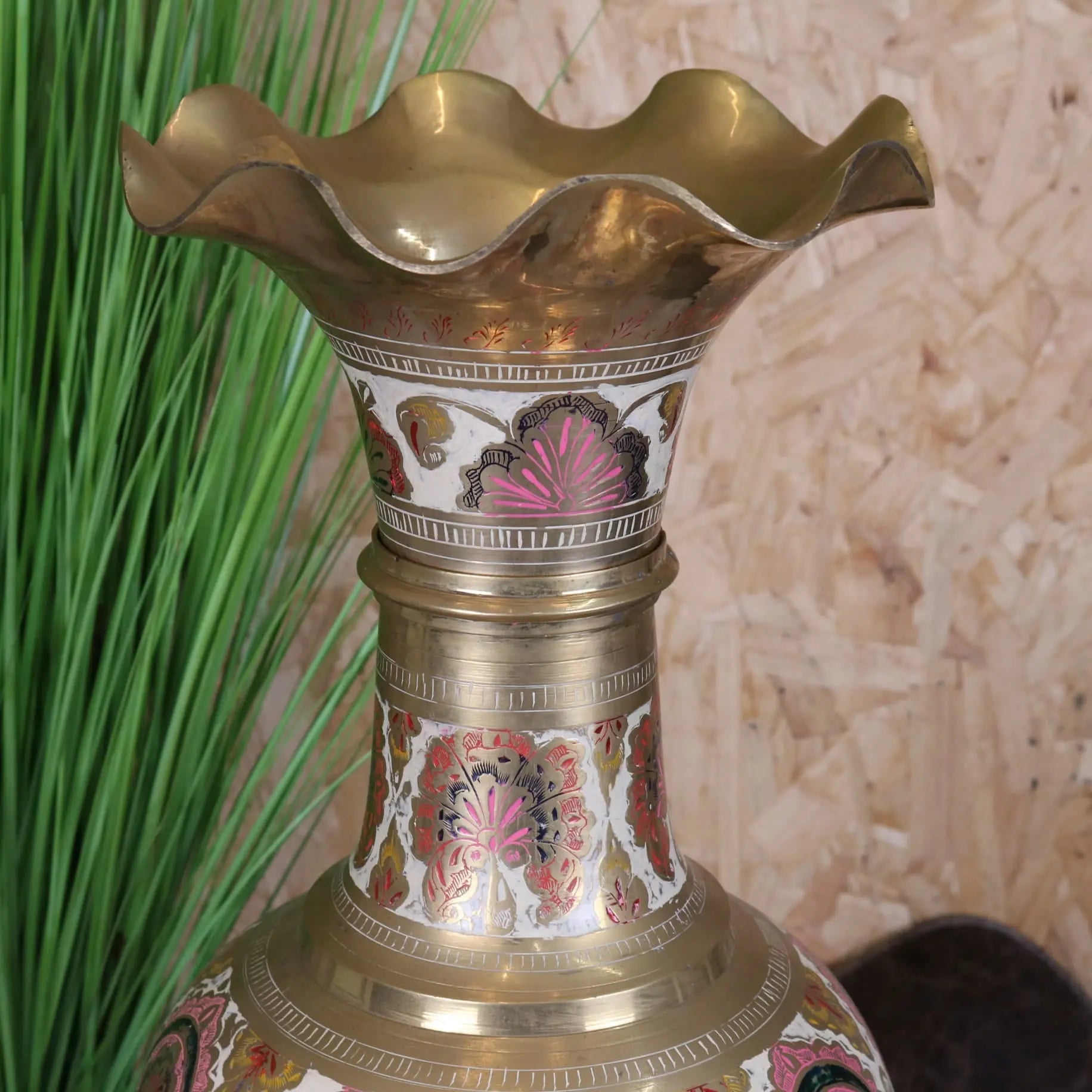Vintage Brass Vase 92cm Large Scalloped Edge