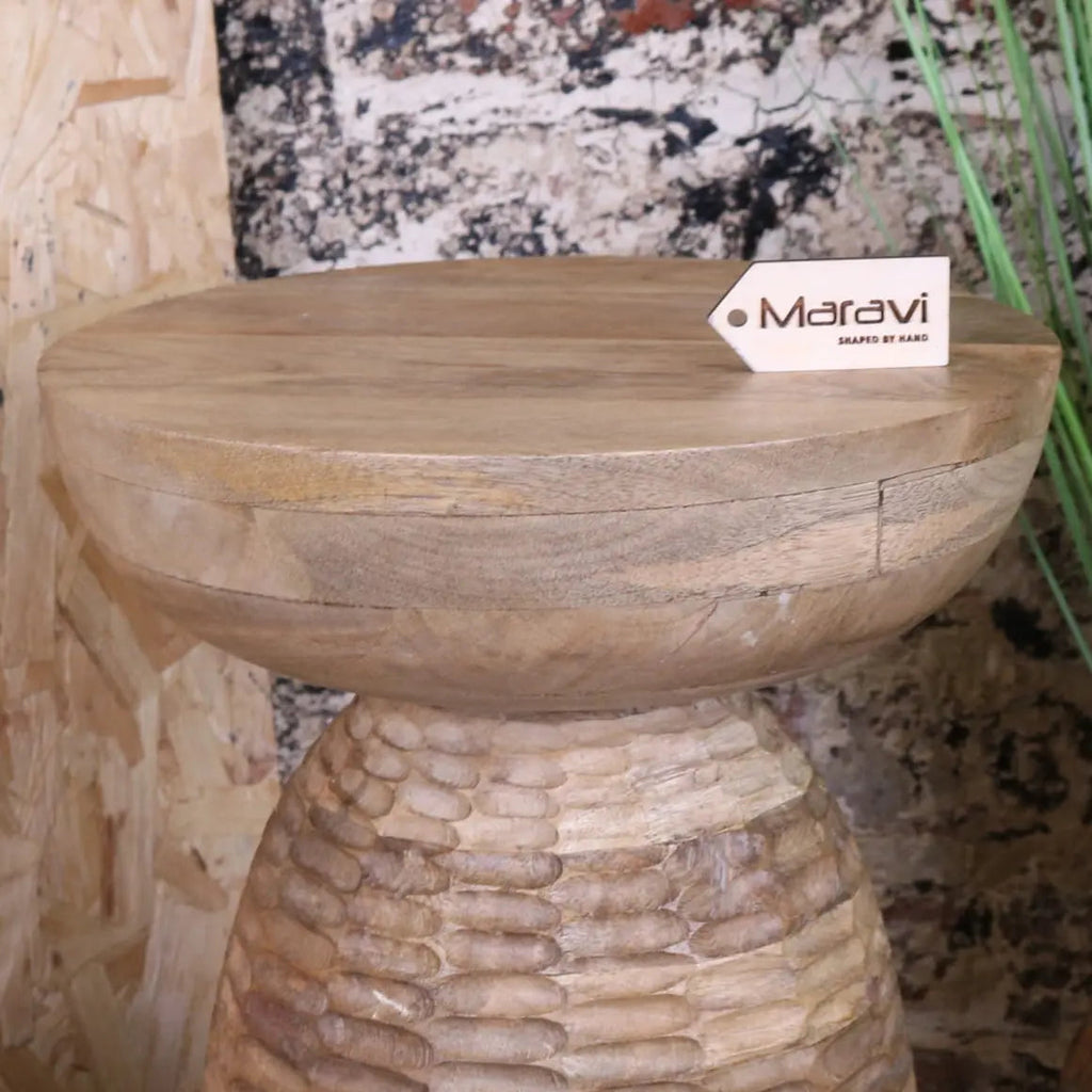 Reiek Wooden Carved Pedestal Side Table