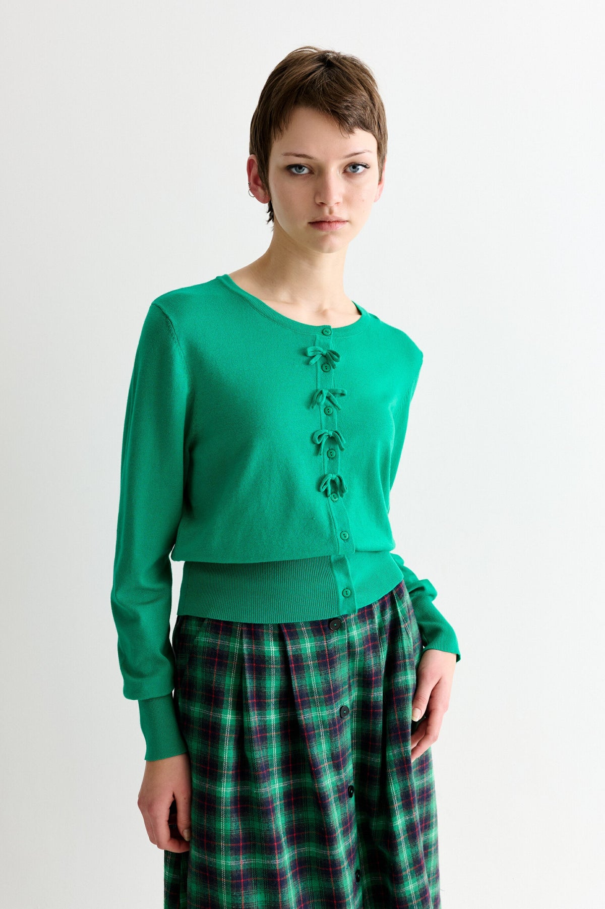 Ives Bow Trimmed Cardigan - Green