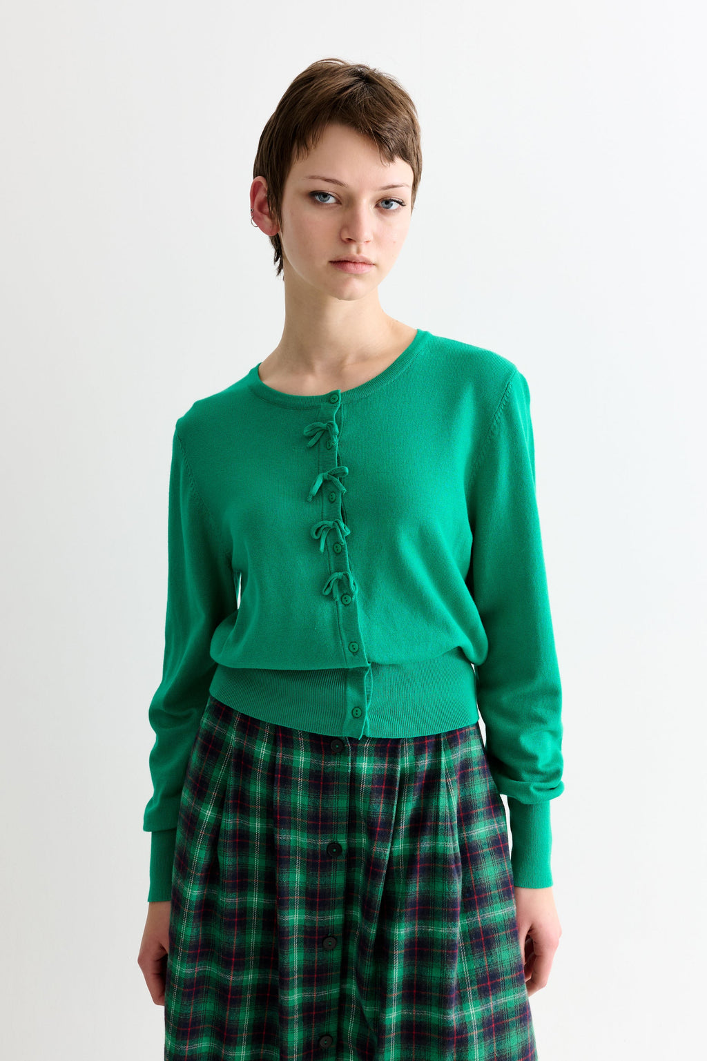Ives Bow Trimmed Cardigan - Green