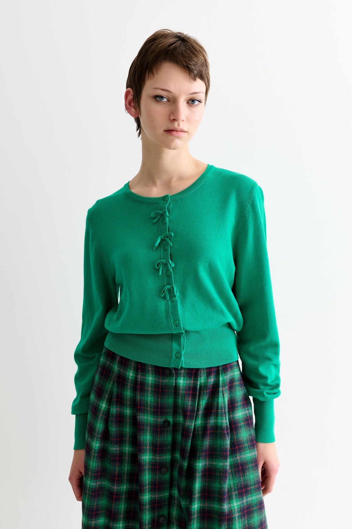 Ives Bow Trimmed Cardigan - Green