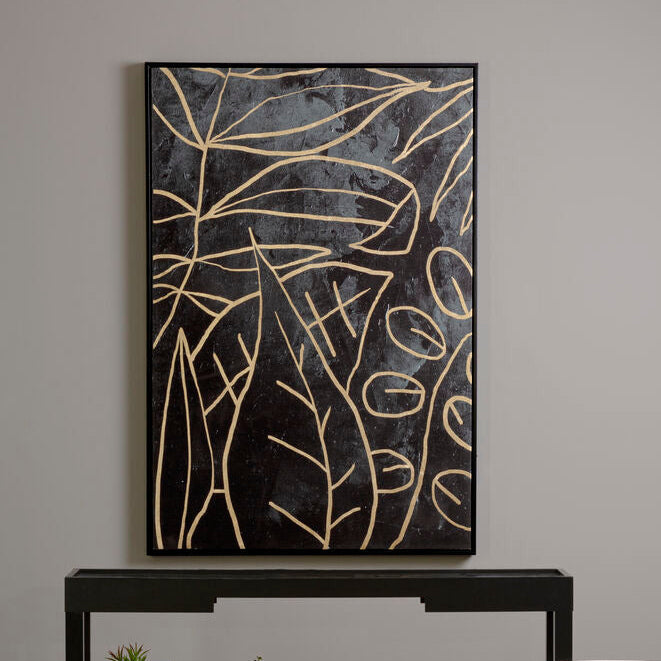 Orsina Astratto Black and Gold Botanical Canvas Wall Art – Framed
