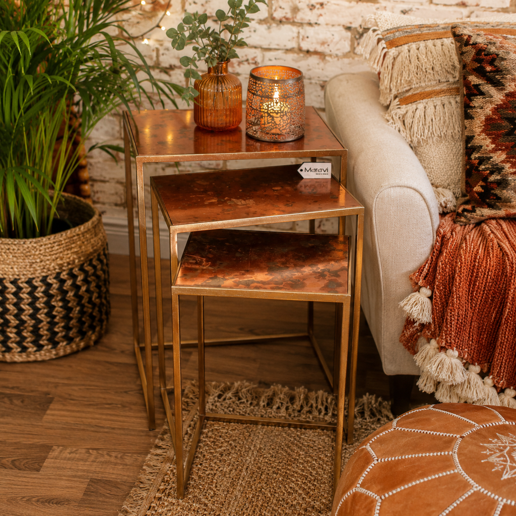 Itawa Tall Nest of Tables Gold Frame and Copper