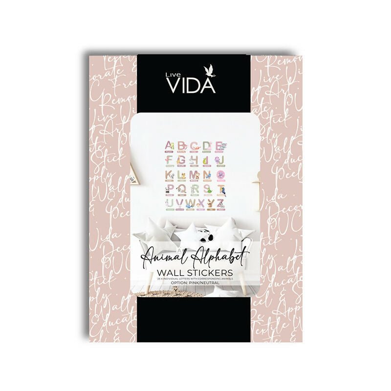 Live Vida Alphabet Wall Stickers with Animal Figures 26 pcs - Pink