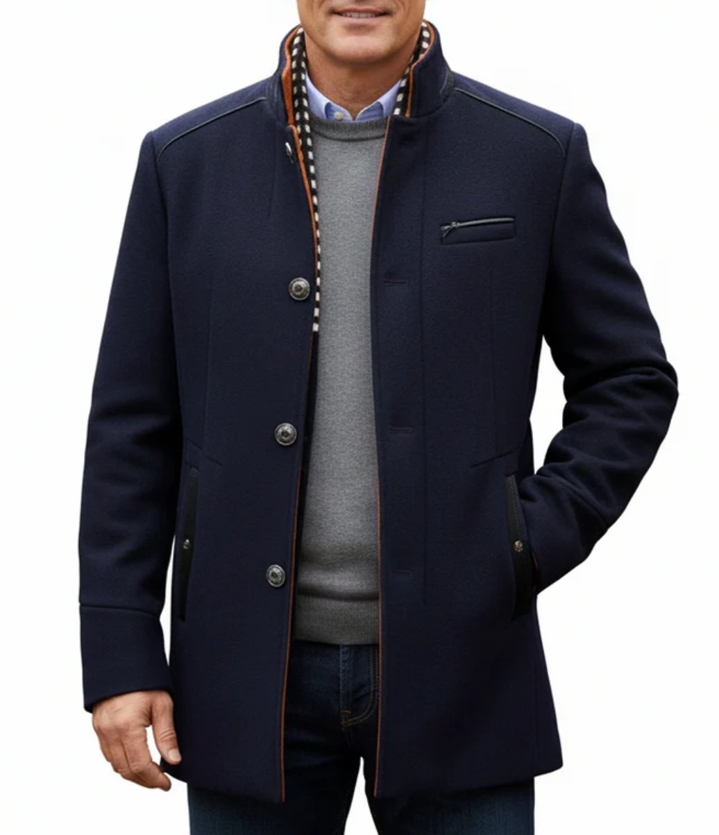 Biutimarden Men's Navy Blue Wool Winter Coat with Scarf | Size M