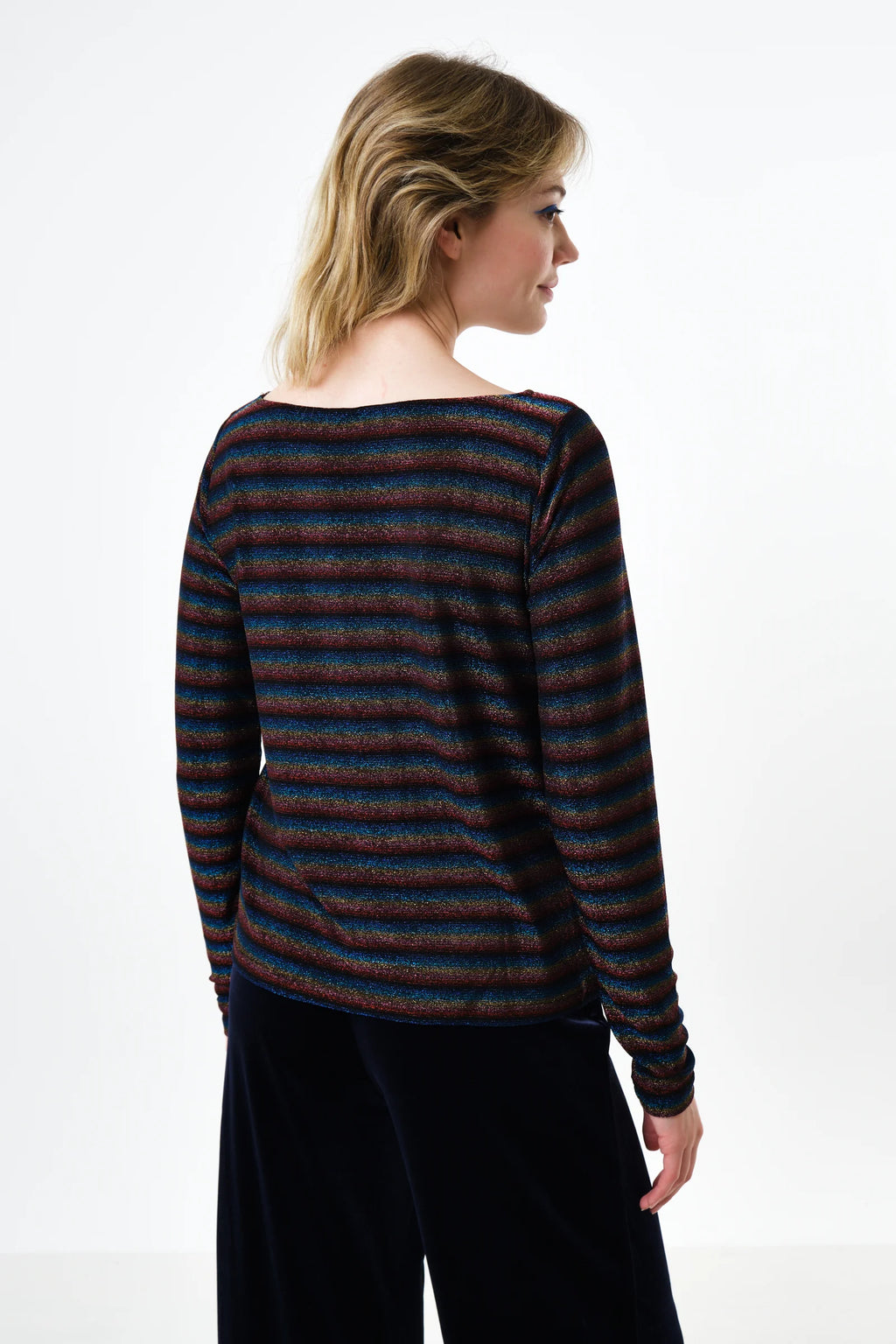 Josiane Sparkle Stripe Boat Neck Top - Gold