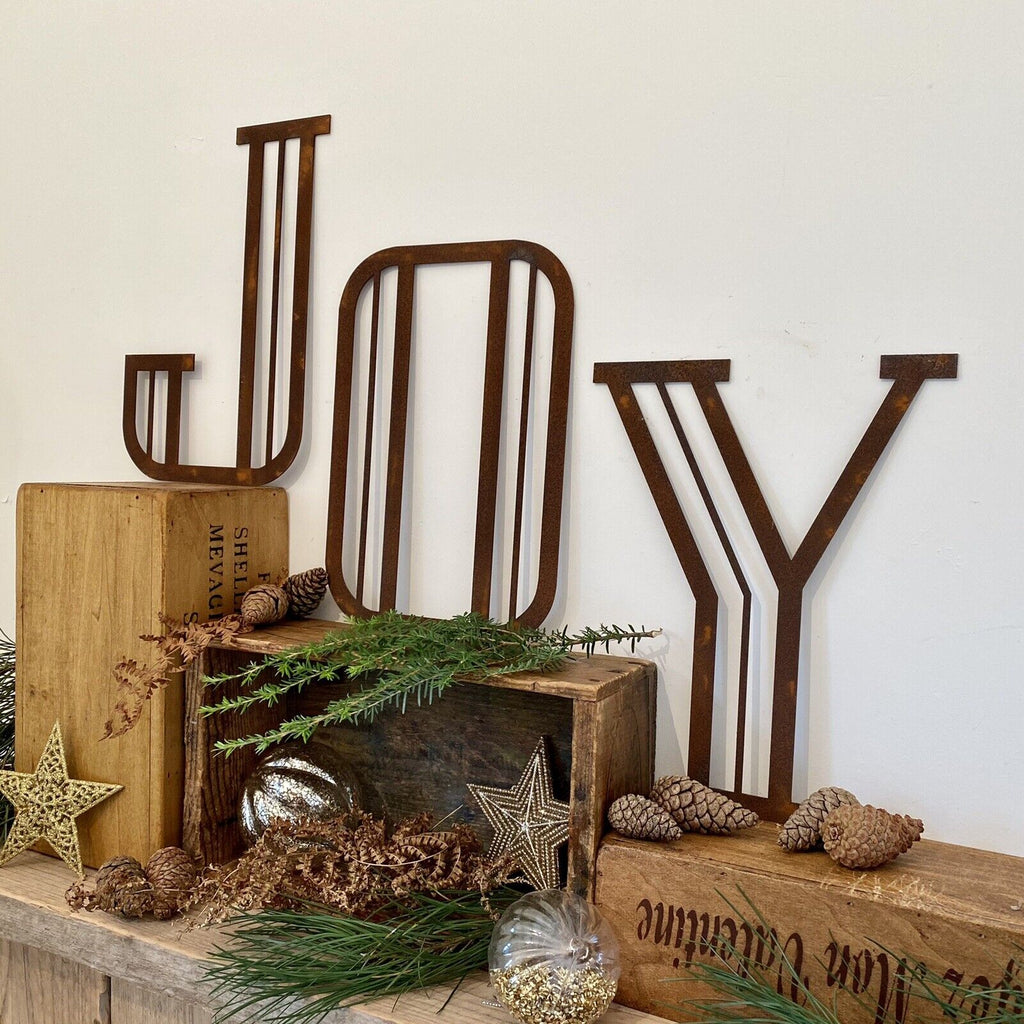 Rustic Warehouse Norfolk JOY Metal Letters – 12 Inch Art Deco Christmas Decor