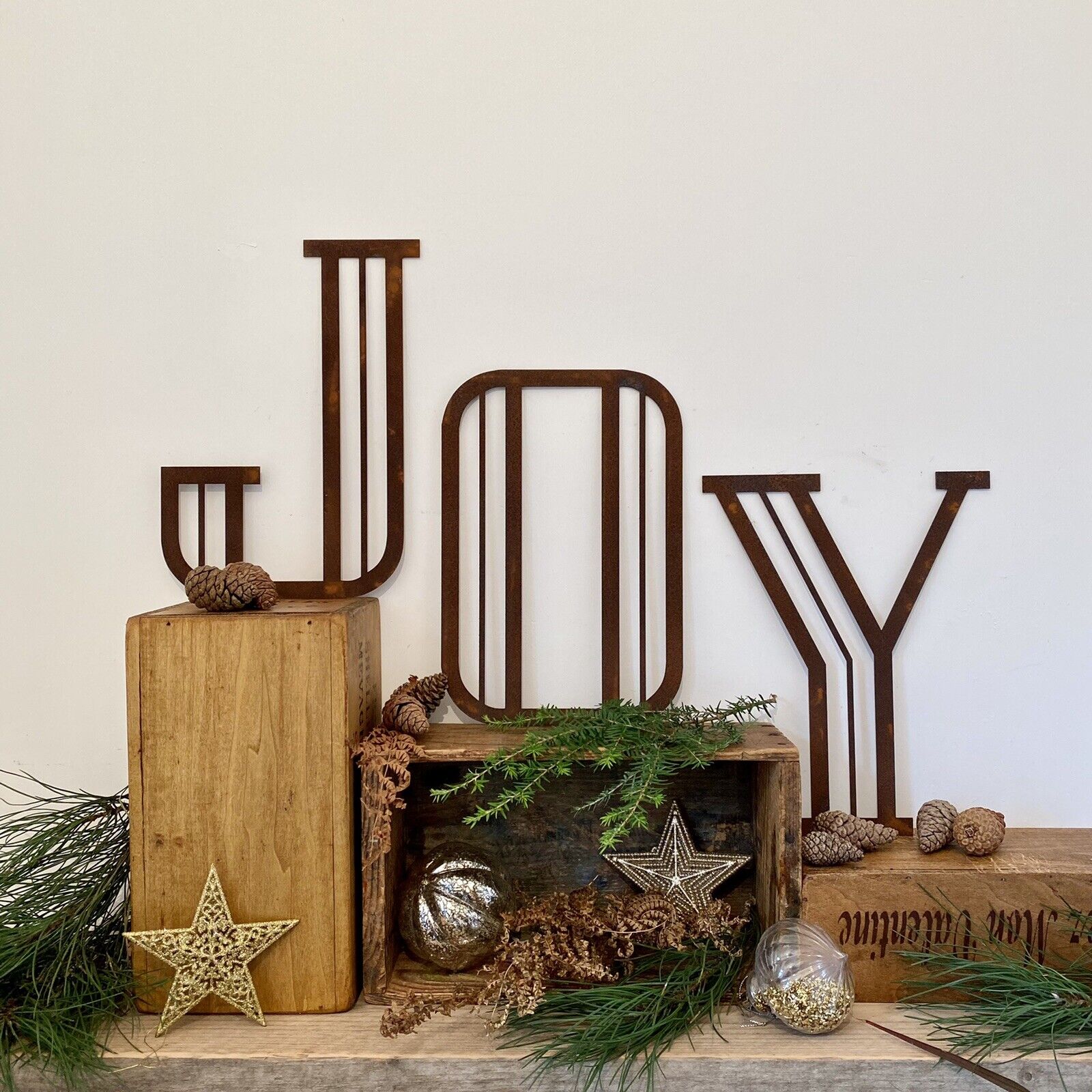 Rustic Warehouse Norfolk JOY Metal Letters – 12 Inch Art Deco Christmas Decor