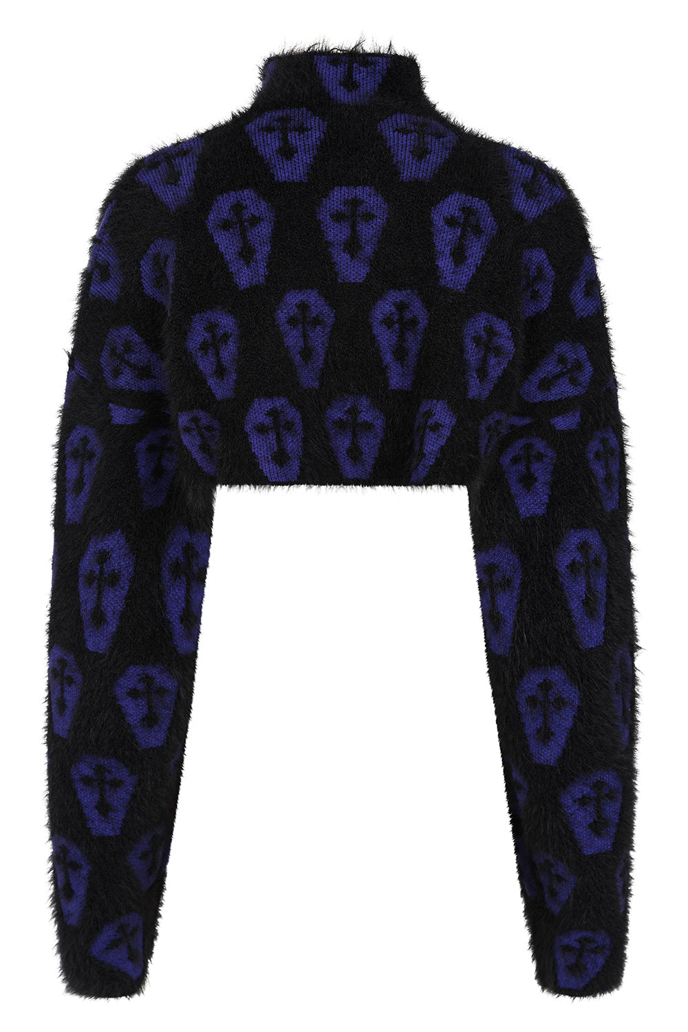 Banned Apparel Lyric Jumper – Black & Purple Coffin Print Cropped Knit