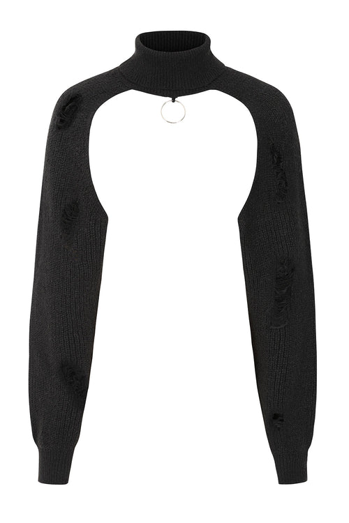 Banned Apparel Damara Jumper – Black Distressed Cropped Goth Shrug