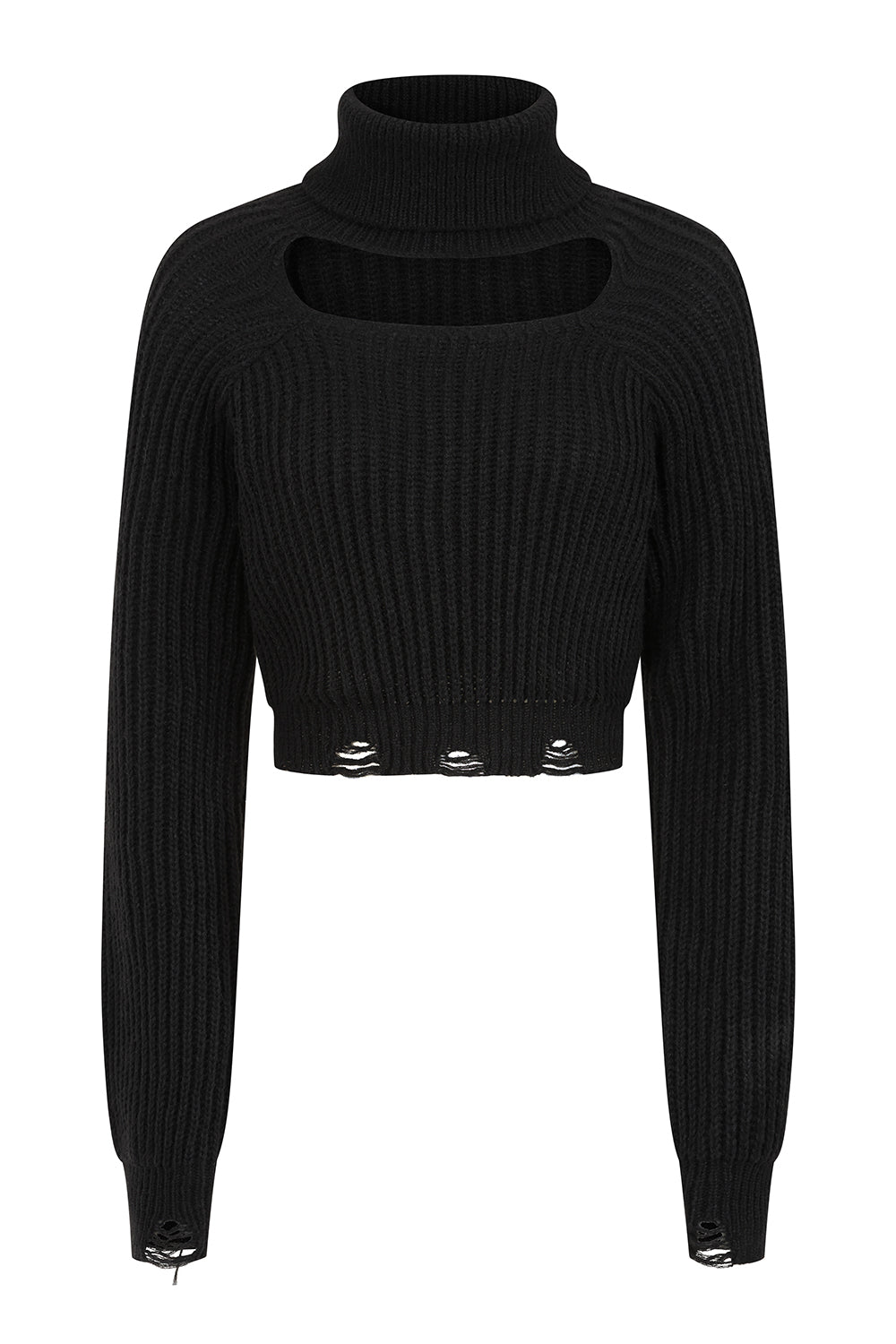 Banned Apparel Elysia Black Cropped Knit Jumper | Distressed Goth Style