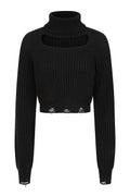 Banned Apparel Elysia Black Cropped Knit Jumper | Distressed Goth Style
