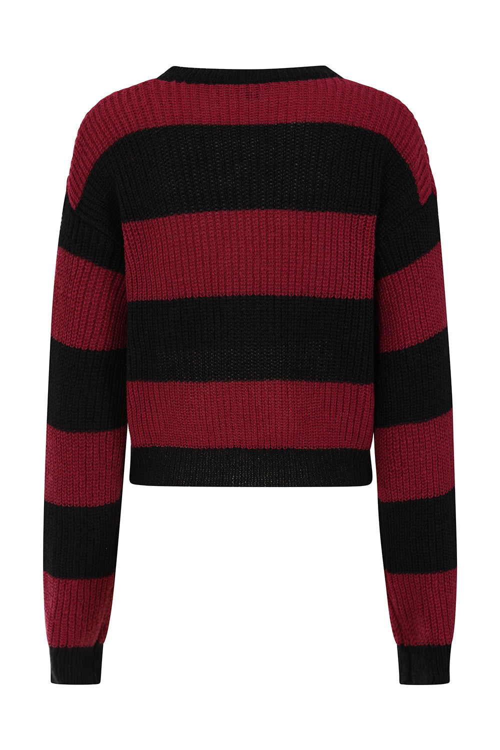Banned Apparel Elara Jumper – Black and Red Striped Goth Cropped Knit