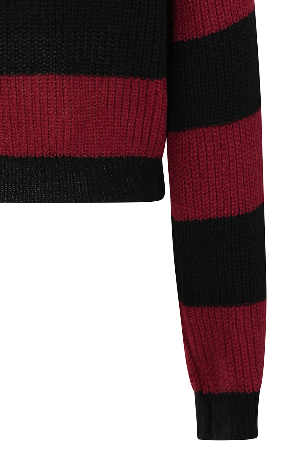 Banned Apparel Elara Jumper – Black and Red Striped Goth Cropped Knit