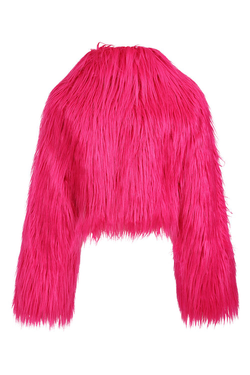 Banned Apparel Glacia Hot Pink Faux Fur Jacket – Shaggy Cropped Coat