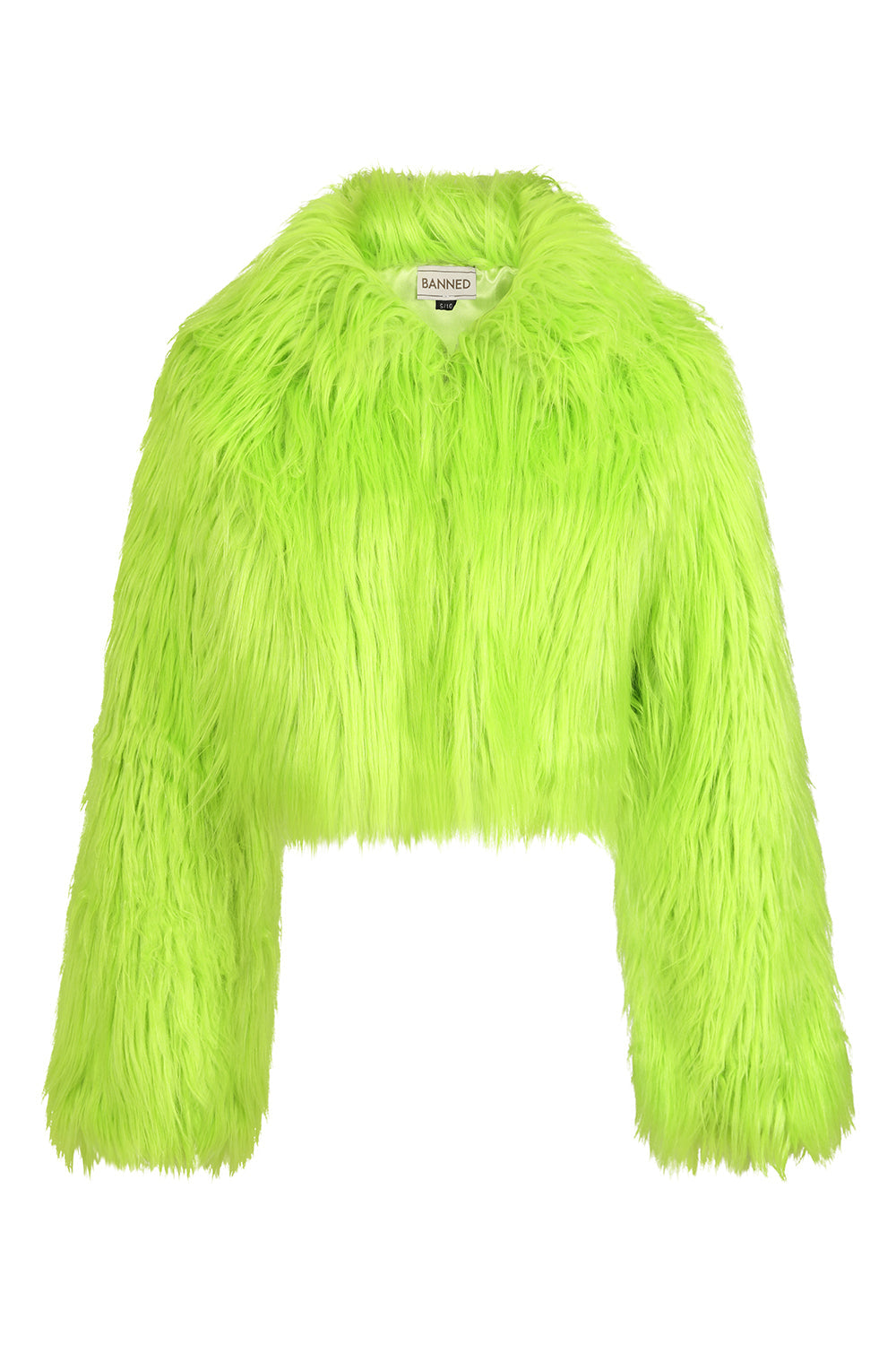 Banned Apparel Glacia Neon Green Faux Fur Jacket – Shaggy Cropped Coat
