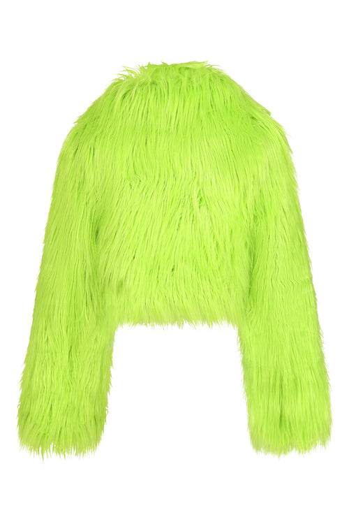 Banned Apparel Glacia Neon Green Faux Fur Jacket – Shaggy Cropped Coat