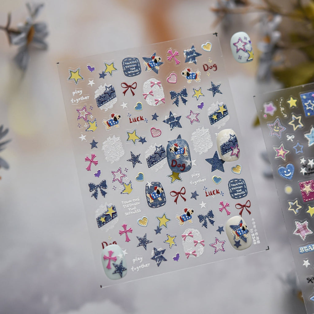 LuLuFun Studio Puppy Nail Deco Stickers – Jeans Style DIY Nail Art Decals