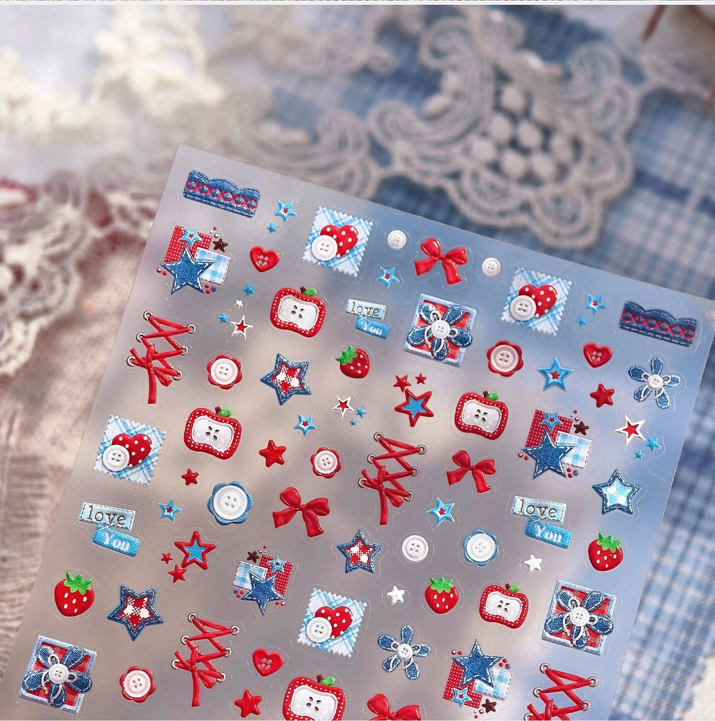 LuLuFun Studio Jeans and Apple Nail Deco Stickers - DIY Nail Art Decals