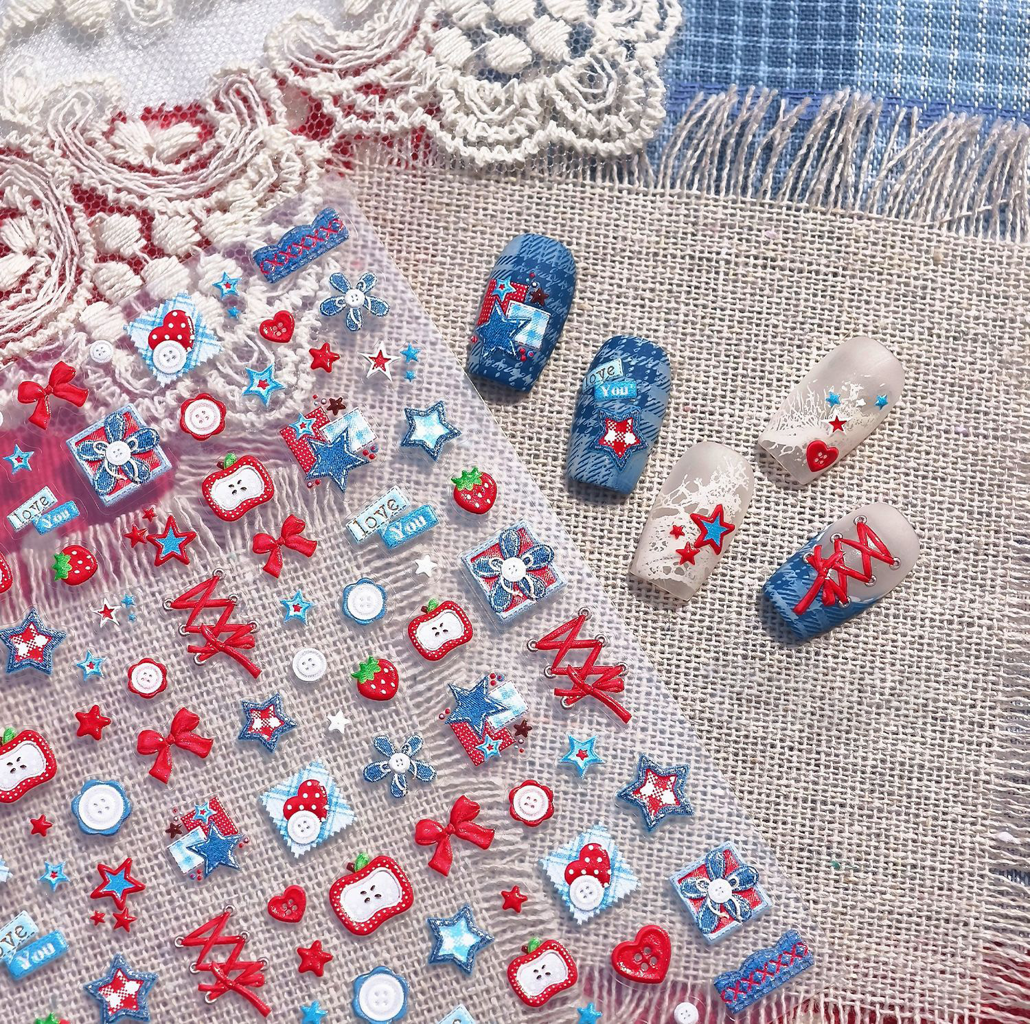 LuLuFun Studio Jeans and Apple Nail Deco Stickers - DIY Nail Art Decals