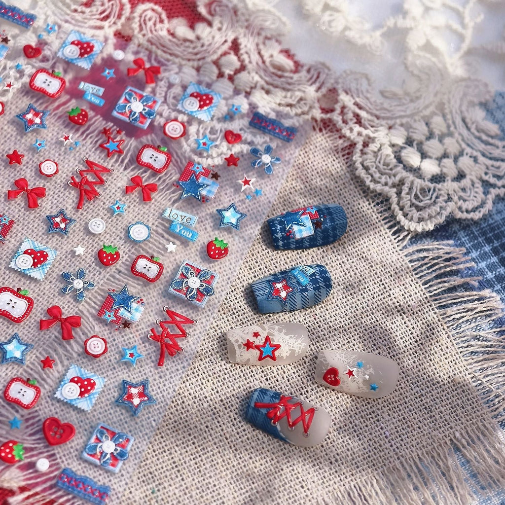 LuLuFun Studio Jeans and Apple Nail Deco Stickers - DIY Nail Art Decals