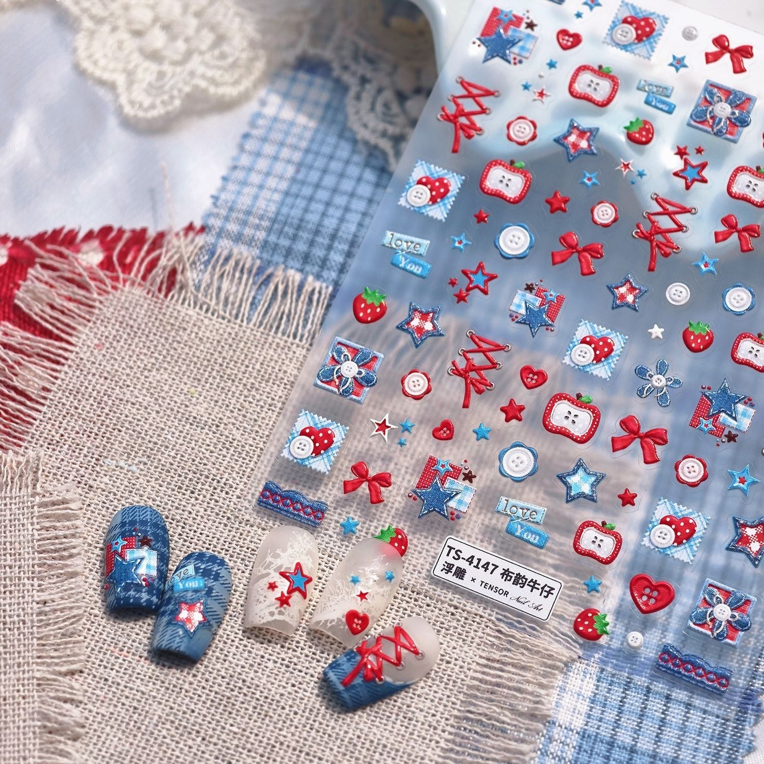 LuLuFun Studio Jeans and Apple Nail Deco Stickers - DIY Nail Art Decals