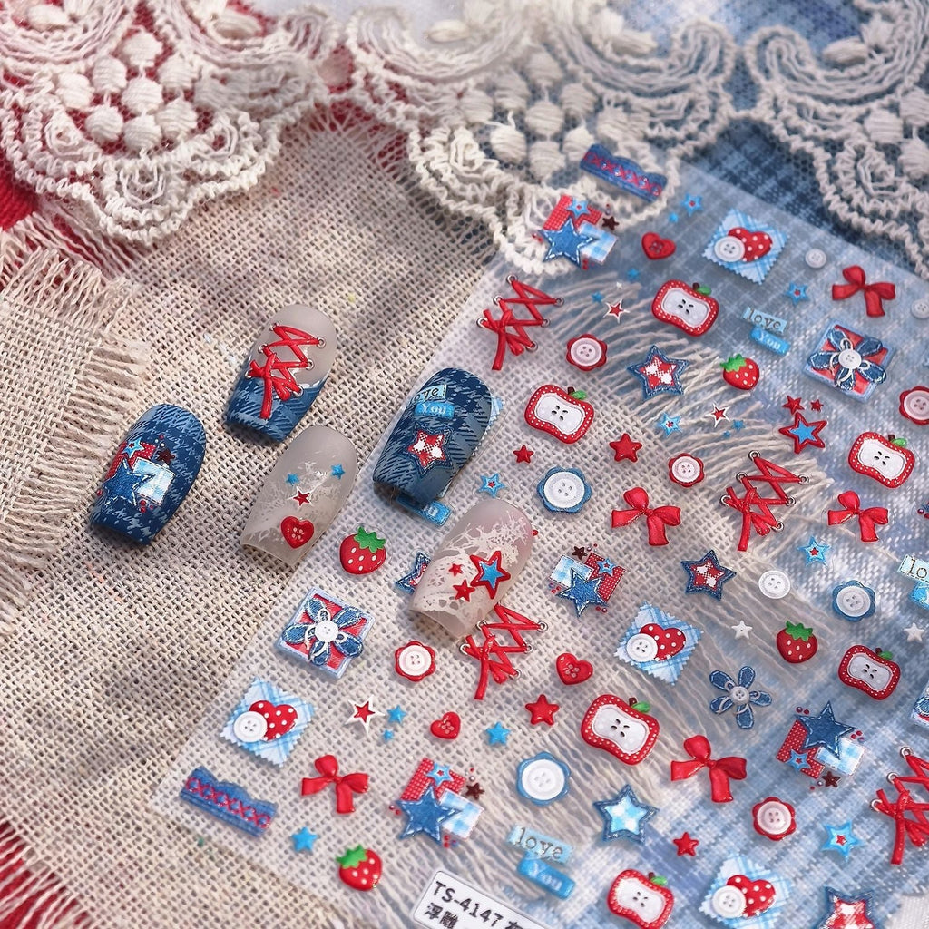 LuLuFun Studio Jeans and Apple Nail Deco Stickers - DIY Nail Art Decals