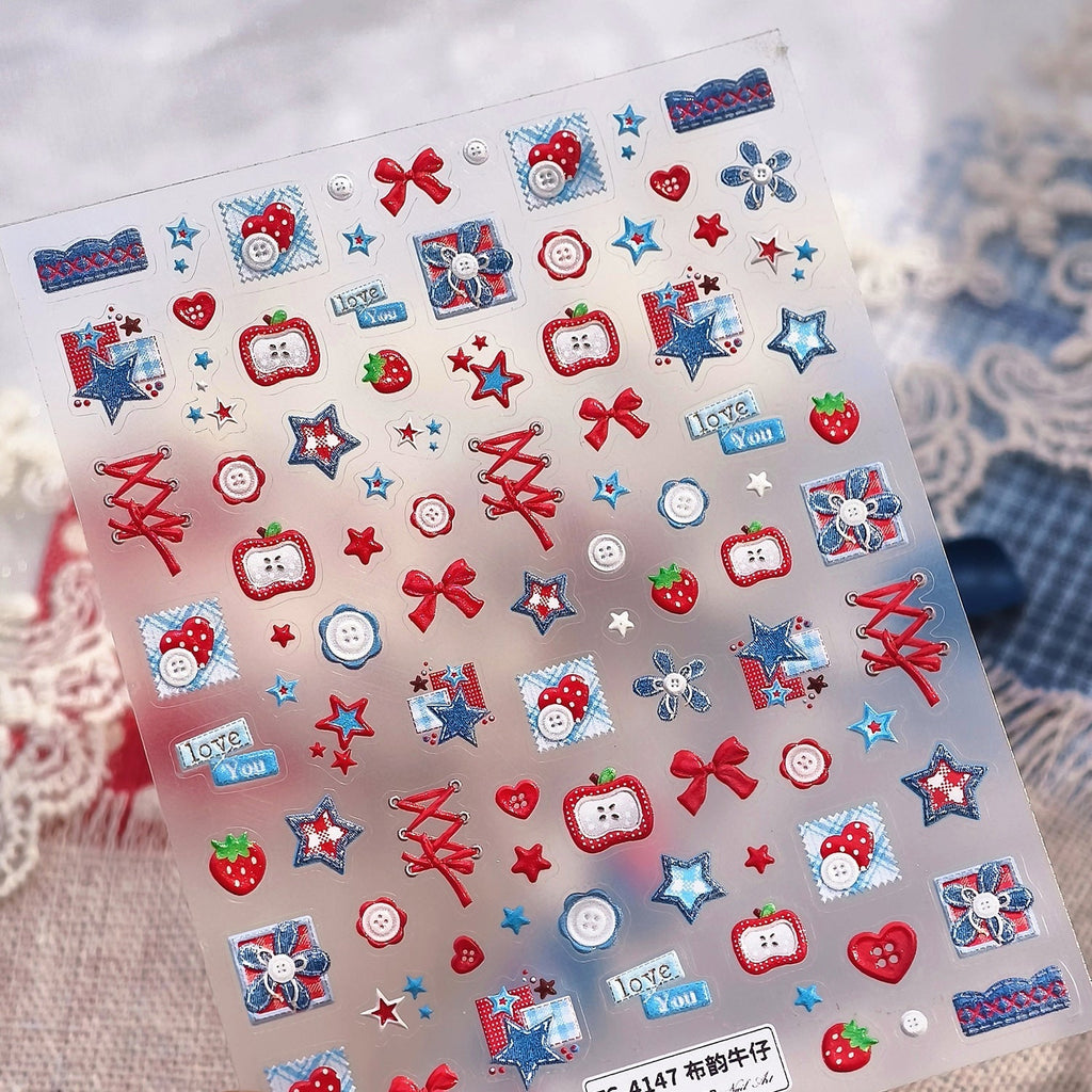 LuLuFun Studio Jeans and Apple Nail Deco Stickers - DIY Nail Art Decals